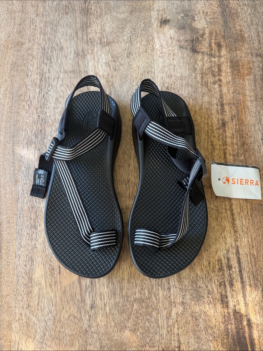 NWT Chaco Black Sandals with Black and White Striped Webbing